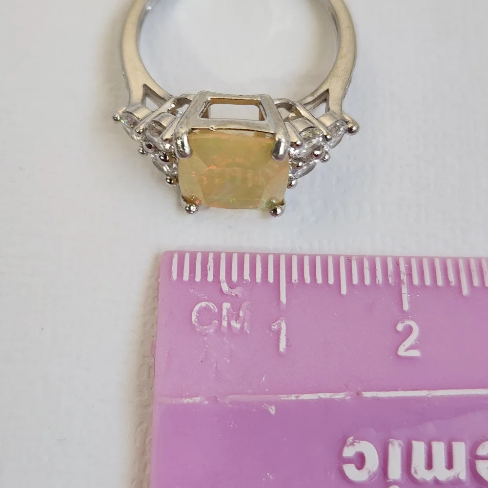 Genuine 2.05ct NATURAL Fiery Ethiopian Opal Wht Zircon 925 Ring Sz 7 VTG - Picture 13 of 15